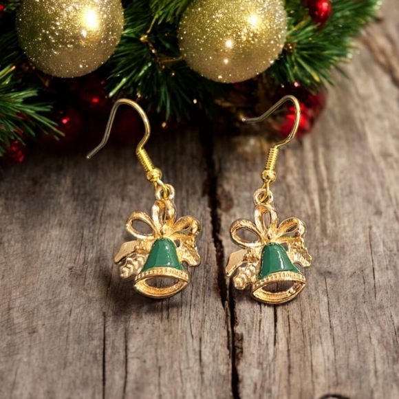 Festive Bell Ribbon Holiday Dangle Earrings - Picture 2 of 2
